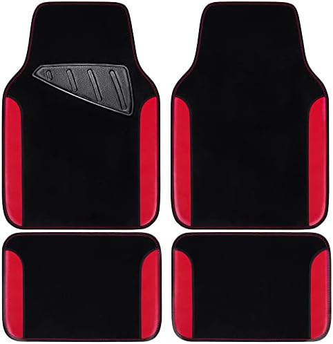 Rainbow Waterproof Universal Fit Faux Leather Car Carpet- Anti-Slip Nibbed Backing Floor Mats for SUV, Vans,Sedans,Trucks, Automotive Set of 4 for Women (Black with Red)
