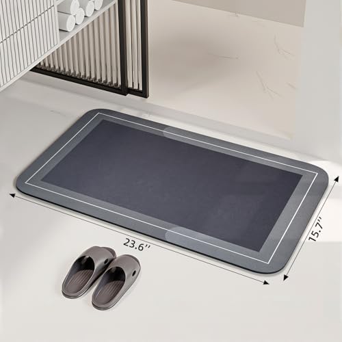 Diatomaceous Earth Bath Mat Super Absorbent Quick Dry Thin Bath Mats Non Slip Washable Rubber Backing Bath Rug Bathroom Floor Mats for Sink Bathtub Beside Shower Entrance Dark Grey 19.6"x31.5"