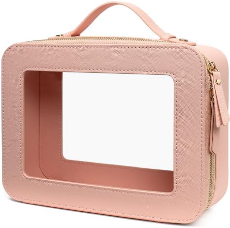 Clear Makeup Bag, Travel Toiletry Cosmetic Bag Case Portable Clear Makeup Organizer Transparent Storage Bag Fit Carry-on Travel Car Accessories for Women Men (Large-Pink)