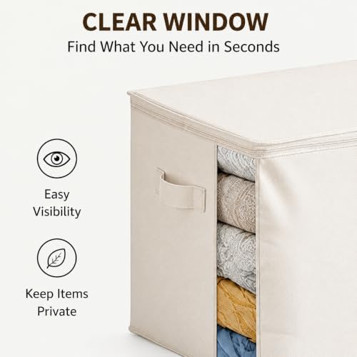 3Pack Canvas Storage Bags for Clothes & Comforters with Clear Window, Beige