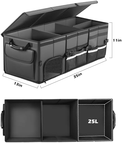Car Trunk Organizer, 3 Compartment Collapsible Trunk Storage