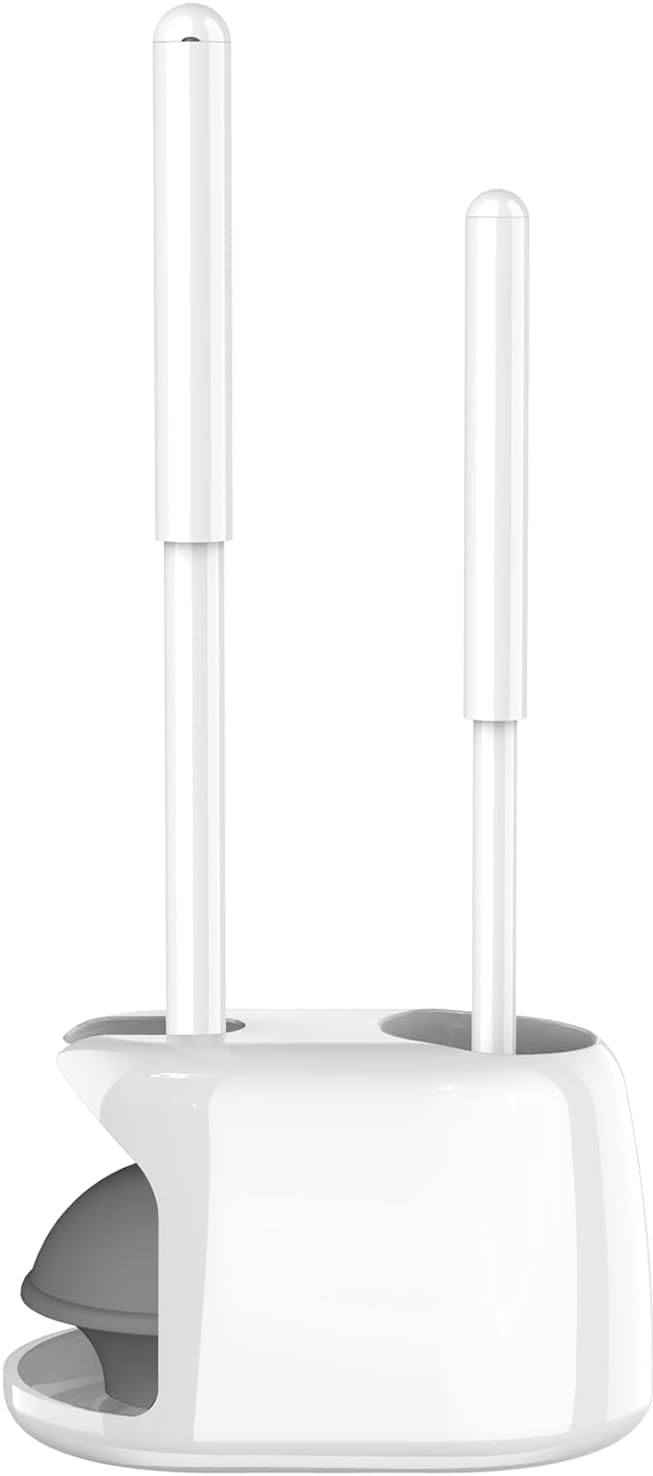 SetSail Toilet Brush and Plunger Set, Semi-HiddenToilet Plungers for Bathroom Heavy Duty Toilet Bowl Brush and Holder Hidden Toilet Plunger and Brush Set for Deeply Cleaning - White