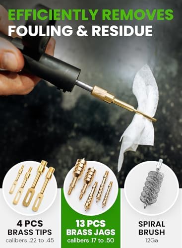 Universal Gun Cleaning Kit for All Caliber.17 to 12Ga - Handgun, Shotgun, Pistol and Rifle Cleaning Kit with Steel Rods, Brass Jags, Brushes, Gun Cleaning Patches - Complete Gun Cleaning Kit