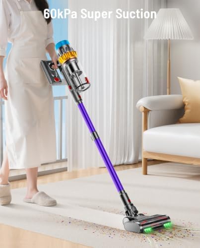 Cordless Vacuum Cleaner, 650W 60KPA 70Min Powerful Vacuum Cleaners for Home, Self-Standing Stick Vacuum Cordless Rechargeable/Anti-Tangle/OLED Screen/1.8L Cup for Home Pet Hair/Carpet/Hardwood Floor