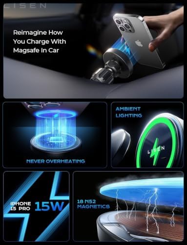 15W MagSafe Car Mount Charger, Magnetic Phone Holders for Your Car