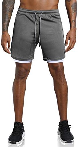 Men's 2 in 1 Workout Running Shorts Lightweight Training Yoga Gym 7" Short with Zipper Pockets