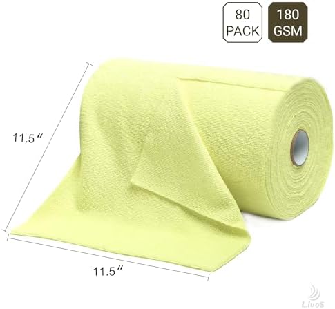 Microfiber Cleaning Cloth Roll - 80 Pack, Reusable Paper Towels Tear Away Towels, Microfiber Towels for Cars, Super Absorbent Lint Free Cleaning Rags for House, Kitchen-Beige Yellow,11.5"x11.5"