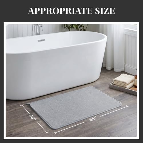 Super Absorbent Bath Mat, Low-Profile Bathroom Rug, Breathable Quick Dry Bathroom Mats for Floor, Machine Washable Thin Bath Rug for in Front of Sink Bathtub,Outside Shower,Grey, 20"x31"