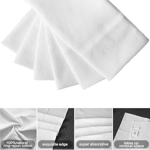 Dish Towels Set, 100% Cotton Waffle Weave Kitchen Towels 6 Pack, 17 x 25 Inches, Super Absorbent for Drying and Cleaning, White