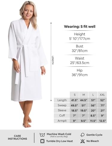 Waffle Knit Lightweight Kimono Spa & Bath Robes for Women - Quick Dry - Soft
