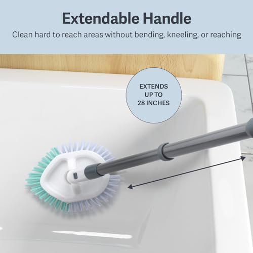 Tub & Tile Brush - Bathroom Cleaning Brush, Extendable Handle, All-Around Dual Bristles, Bristled Head, Non-Slip Grip