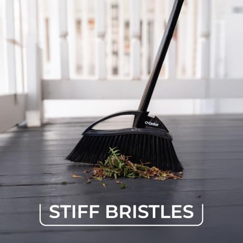 Strong Sweep Broom and Dustpan Set with Detail Brush | Indoor Outdoor Heavy Duty Stiff Bristle Broom | Step-On Dust Pan