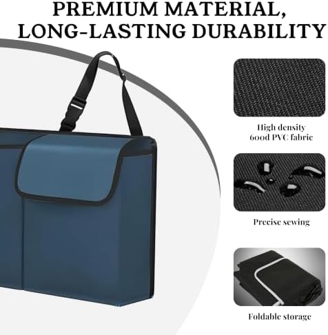 Car Trunk Organizer, Backseat Hanging Large Storage with Adjustable Straps,Waterproof PVC Collapsible Cargo Bag, Car Interior Accessories for Auto SUV MPV，Blue