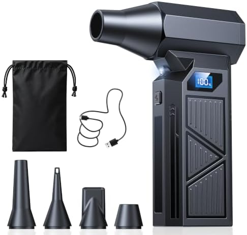 Compressed Air Duster, 160,000 RPM Brushless Cordless Blower, 4 Speed LED Rechargeable Mini Air Duster Remover for PC, Keyboard, Car, Household & Outdoor Use