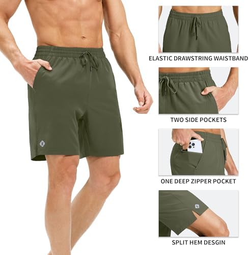 Men's 7" Athletic Running Shorts Quick Dry Lightweight Zip Pockets