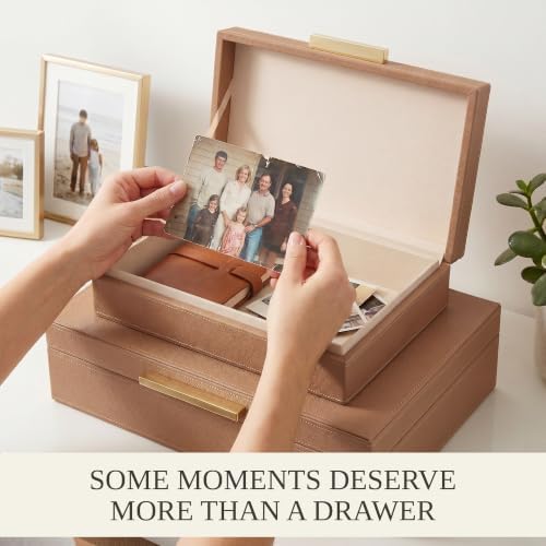 Decorative Storage Boxes with Lids - Set of 2 PU Leather Organizer Bins