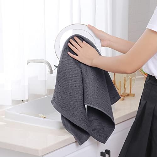 100% Cotton Waffle Weave Kitchen Dish Towels 4-Pack, Dark Grey