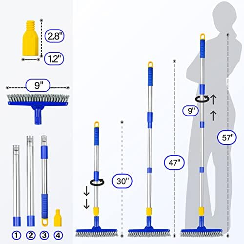 Grout Brush with Long Adjustable Handle, Swivel Scrub Brush, V-Shape Grout Line Scrubber with Stiff Bristle for Deep Cleaning Tile Grout, Shower, Kitchen, Hard-to-Reach Corners