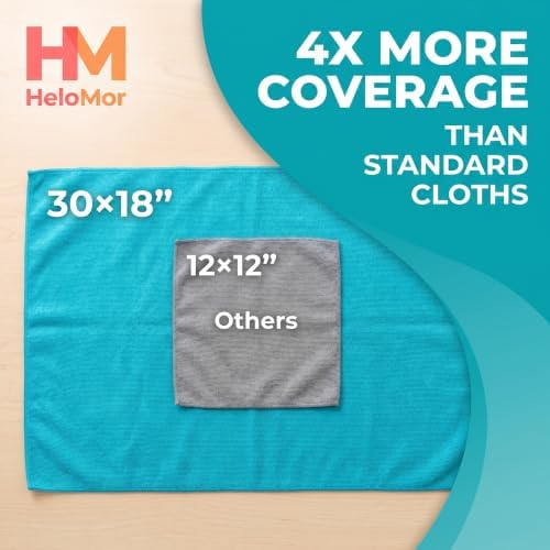 HELOMOR Large Microfiber Towels 6 Pack - 30"x18" Car Drying Towel - Extra Absorbent Cleaning Cloths for Floors, Kitchen and Windows - Lint-Free Detailing Cloths for Cars