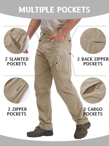 Men's Lightweight Hiking Tactical Pants Waterproof Quick Dry Cargo Work Rain Outdoor Pants 8 Pockets