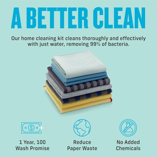 Home Cleaning Set, Premium Microfiber Cleaning Cloth, Household Cleaning Tools & Supplies for Dusting, Bathroom, Kitchen & Cars, Washable & Reusable, 100 Wash Guarantee, 8 Piece Set