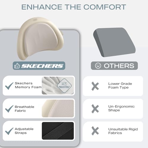 Skechers Lumbar Pillow Premium Memory Foam, Double-Layer-Office Chair Cushion for Tailbone Pain Relief,Butt Pillow for Office Chair,Car seat Cushion,Long Sitting Office Workers,and Car Drivers,Beige