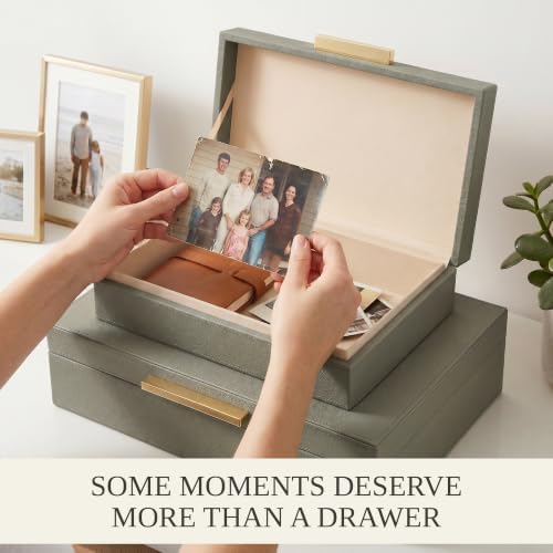 Decorative Storage Boxes with Lids - Set of 2 PU Leather Organizer Bins