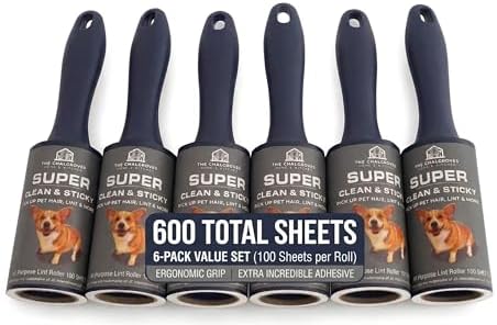 Extra Sticky Lint Roller for Pet Hair, 6 Pack 600 Sheets