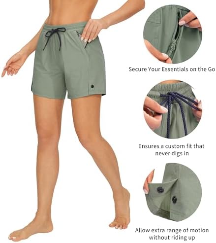 Women's Hiking Shorts, Quick Dry Lightweight Summer Shorts for Golf Travel, 4"/ 7" Curvy-Fit with Zipper Pockets