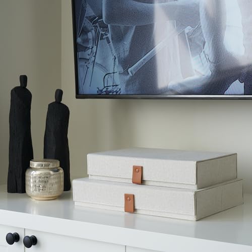 Decorative Photo Storage Boxes with Lids - Set of 2 Linen Organizers