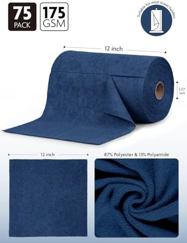 Microfiber Cleaning Cloth Roll-75 Sheets, 12"x12" (Navy Blue)