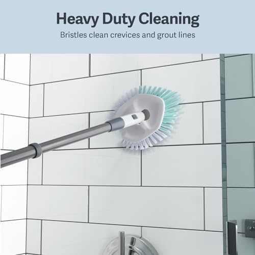 Tub & Tile Brush - Bathroom Cleaning Brush, Extendable Handle, All-Around Dual Bristles, Bristled Head, Non-Slip Grip