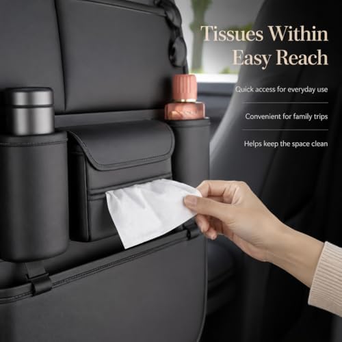 【KOVOA】 Leather Car Seat Back Organizer, 6-Pocket Waterproof Storage Holder