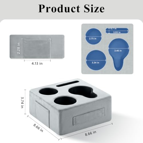 Couch Cup Holder, Couch Caddy, 4 Holes, Gray