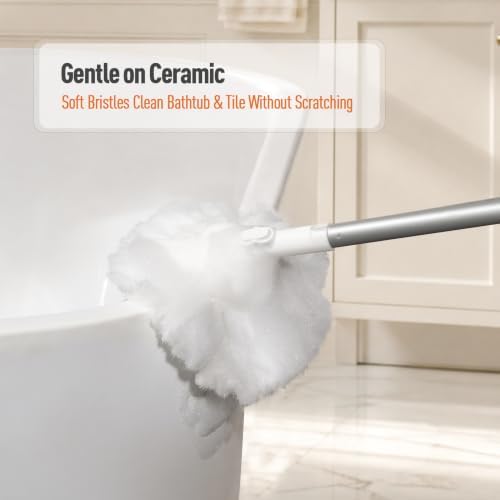 Shower Scrubber with Long Handle, Soft Bristles for Tub & Tile