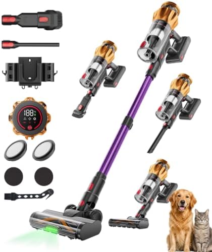 Cordless Vacuum Cleaner, 750W 70KPA Vacuum Cleaners for Home, 75Mins Stick Vacuum Cordless Rechargeable with Anti-Tangle, 8-in-1 Lightweight Wireless Vacuum for Pet Hair Hardwood Floors Carpet