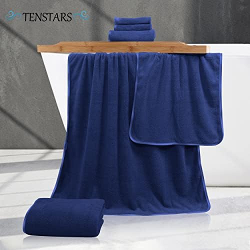 Luxury Silk Hemming Towel Set - Light Thin Quick Drying - 2 Bath Towels 2 Hand Towels 2 Washcloths - Ultra Soft Microfiber Towel for Bath Fitness, Sports, Yoga, Travel (Navy Blue 6 Pieces)