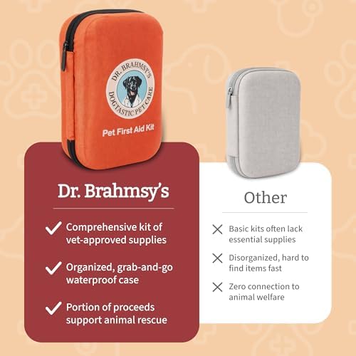 Dr Brahmsy’s Pet First Aid Kit for Dogs and Cats - Vet-Approved Essential Survival and Emergency Supplies for Home, Travel, Camping, Hiking - Rugged Water-Resistant Hard Case - 45-Piece Set