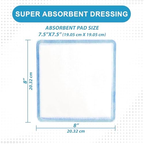 Super Absorbent Wound Dressing, Non-Adhesive Pads, 8"x8", Box of 5