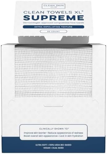 Clean Towels XL® Supreme, 100% USDA Biobased Face Towel, Disposable Face Towelette, Eczema Association Accepted, Thicker Textured Dry Wipes, Ultra Absorbent & Soft, 1 Pack, 50 Ct