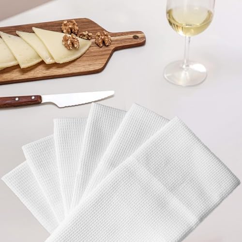 Dish Towels Set, 100% Cotton Waffle Weave Kitchen Towels 6 Pack, 17 x 25 Inches, Super Absorbent for Drying and Cleaning, White