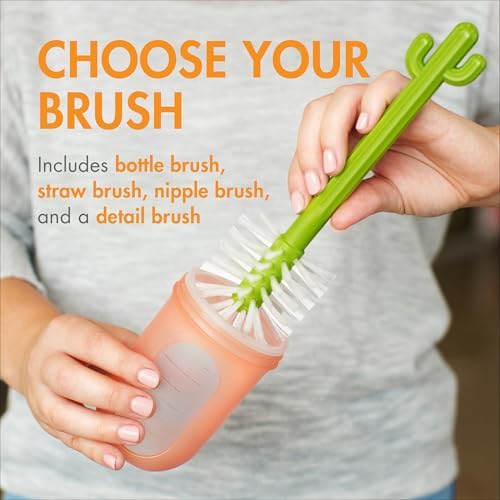 Cacti Bottle Cleaning Brush Set - Includes Bottle Brush, Nipple Brush, Detail Brush, and Straw Brush - Baby Bottle Brush Set for Bottle Drying Rack - Baby Essentials - 4 Count