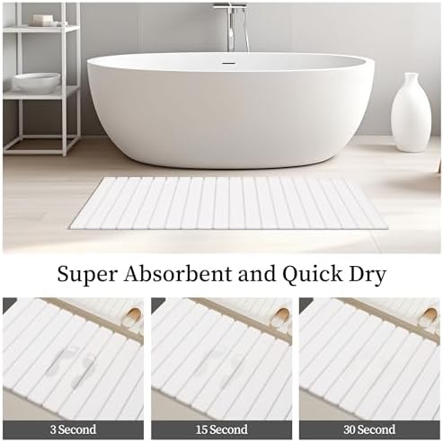Long Stone Bath Mat, 47x16 inch Roll Out Stone Bath Runner, White
