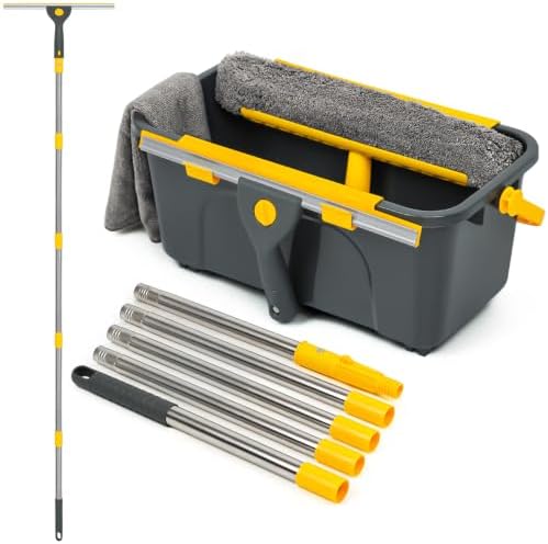 Window Cleaning Kit with Bucket, Squeegee and Scrubber for Home, Yellow