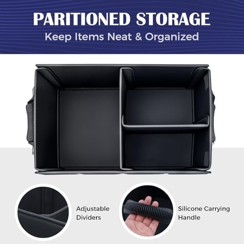Car Trunk Organizer - 70L Nappa Leather Trunk Organizer for SUV with Lid, Multi Collapsible Car Storage Organizer Foldable, Multi Compartments with 2 Straps for SUV/Truck
