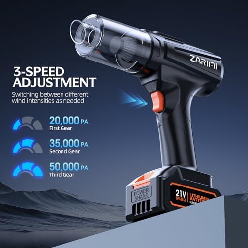 Car Vacuum Portable Cordless, 50000Pa Strong Suction Brushless Motor, Handheld Vacuum with 2 Batteries & Charger, 6-in-1 Rechargeable Vacuum Cleaners for Home, Pet Hair & Keyboard - Ink Black