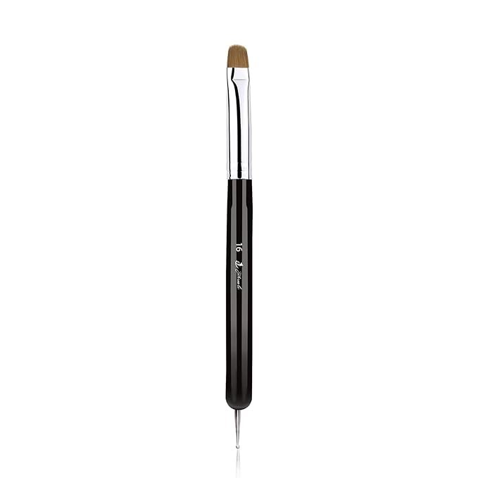 French Nail Brush, YIHUALE 2 Way French Gel Acrylic Nail Art Kolinsky Brush With Dotting Tool for Professional Manicure Cuticle Clean Up Nail Art Design- White And Black 8# (16#, Black)