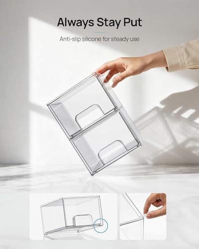 4 Pack Small Clear Stackable Storage Drawers, Fits Narrow Spaces