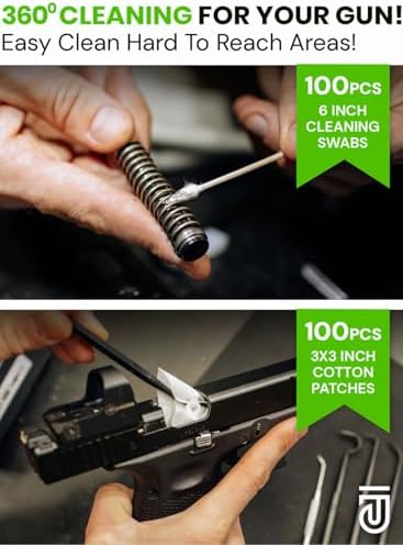 Bore Cleaner Gun Cleaning Kit For 12Ga / 5.56 / 9mm Gun Cleaning Snake, Gun Cleaning Supplies Incl. Gun Cleaning Patches, 6-inch Gun Cleaning Swabs, Gun Brushes, Cleaning Picks, Needle Oil Applicator