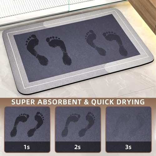 Diatomaceous Earth Bath Mat Super Absorbent Quick Dry Thin Bath Mats Non Slip Washable Rubber Backing Bath Rug Bathroom Floor Mats for Sink Bathtub Beside Shower Entrance Dark Grey 19.6"x31.5"